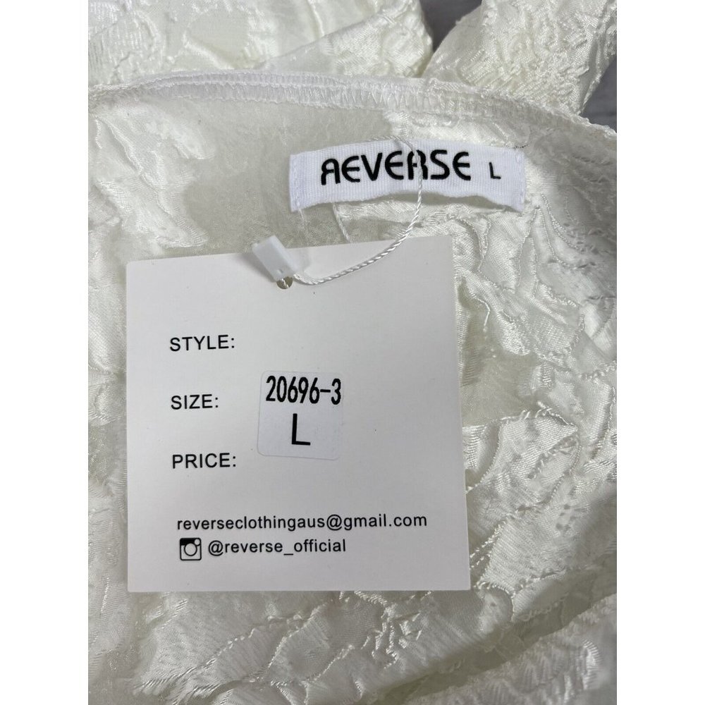 Reverse Brand off shoulder floral ivory color mini‎ dress sz L nwt - Picture 6 of 7